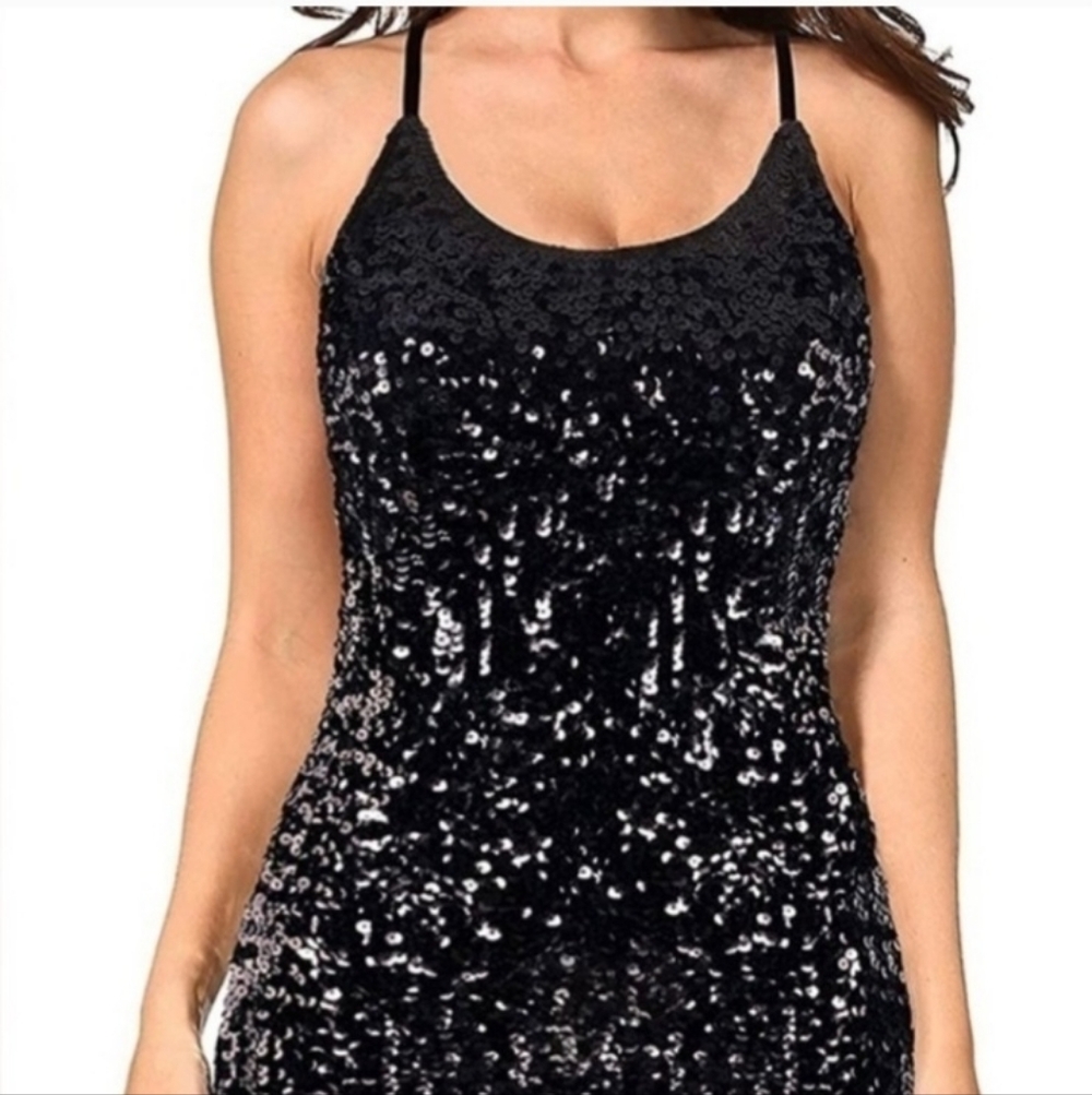 NWT Black Sequin Mini Dress Large